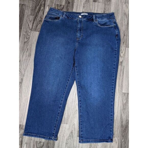 (3/$35) Croft & Barrow Plus Size 18 Pockets Straight Leg Denim Blue Jeans Capris - Picture 1 of 11